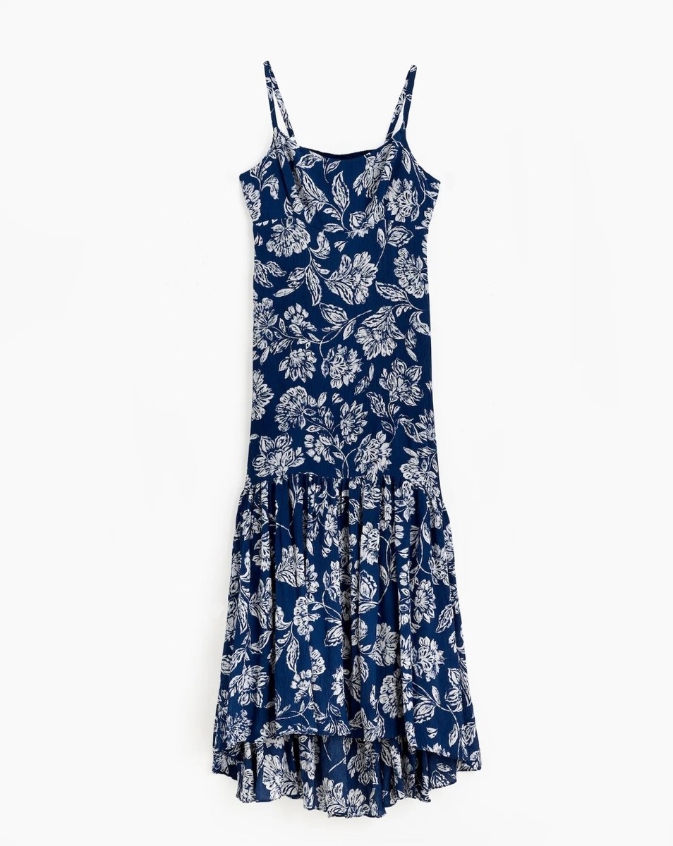 madewell blue floral dress Textured Print Navy White Sleeveless Maxi Feminine Empire waist Black Color Afghan Dress size-7yrs this floral Select Shoe size:41