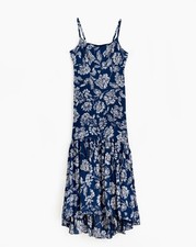 Madewell Textured Floral Print Dress Navy Blue White Sleeveless Maxi Feminine 