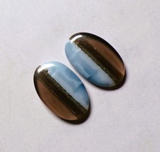30.40 Cts Natural Blue Opal Drilled Cabochon Match Pair Gemstone 26X17MM 76