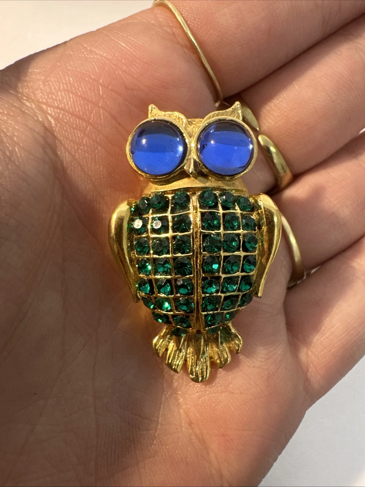 Petite Broche Chouette Strass Vert Bijoux Fantaisie