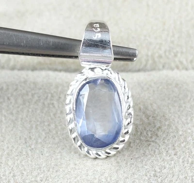 4.40 Ct Natürlicher Blauer Saphir 8 x 5 mm Oval Anhänger Charm Silber 925 AGI - Bild 1 von 4