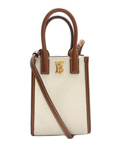 BURBERRY                    Micro Francis Tote LS TB PHONE TOTE Ivory × Brown 80