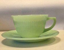 Vintage Fire King Jadeite Jane Ray Ribbed Cup And Saucer Set