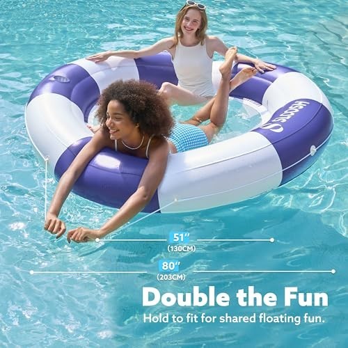 SLOOSH Inflatable Pool Lounger Float with Mesh, Double Round Ring for ...