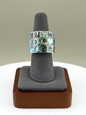 Sterling Abalone Mosaic Ring Size 8 Wide Band Signed 10.68g Modern