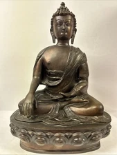 Vintage Chinese Bronze Buddha Statue 11 Inch 
