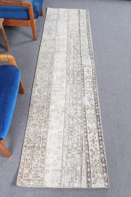 Turkish Rug, Runner 2,3x8,7 ft Rug, White Polka dot Rug