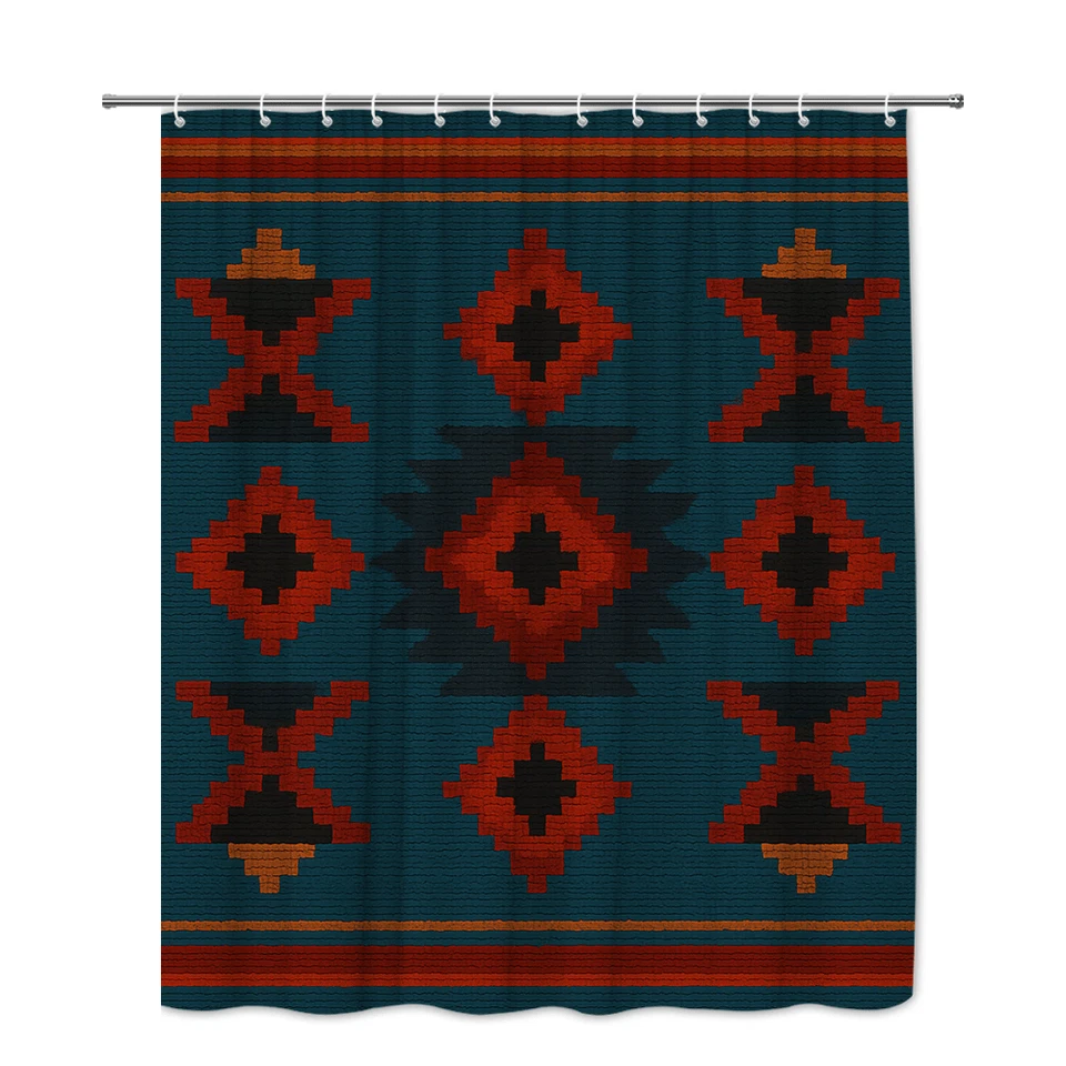 Цветная занавеска для душа с племенным узором для декора ванной - Изображение 2 из 4