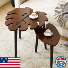BAMEOS Monstera Leaf Nesting Tables Set of 2, Modern Coffee Side Tables