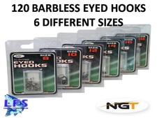 120 Eyed Coarse Barbless Fishing Hooks sizes 8-18 NGT 8 10 12 14 16 18 Carp