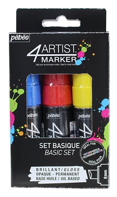 Pebeo 4Artist Marker Oil Based Glossy Permanent Paint Pen 8mm - Pack of 3 Basic
