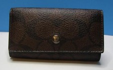 Coach Dark Brown Signature Tri Fold Key Case EUC