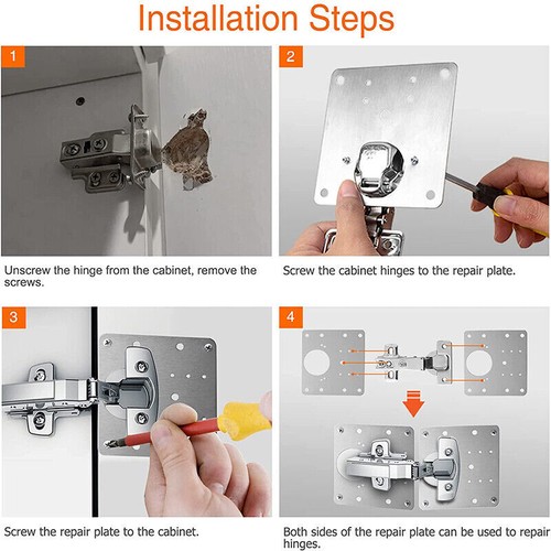8x Hinge Repair Plate for Cabinet Door, Stainless Steel Hinge Repair Bracket Kit - Picture 7 of 12