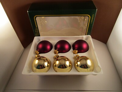 Vintage Lot of Victoria Glass Christmas Ornaments Gold Burgundy Michaels 