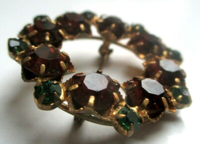 Broche Vintage Ancienne Or & Cristaux Topaze - Bijou Ancien 1889 - Occasion Bon État - Sans Marque