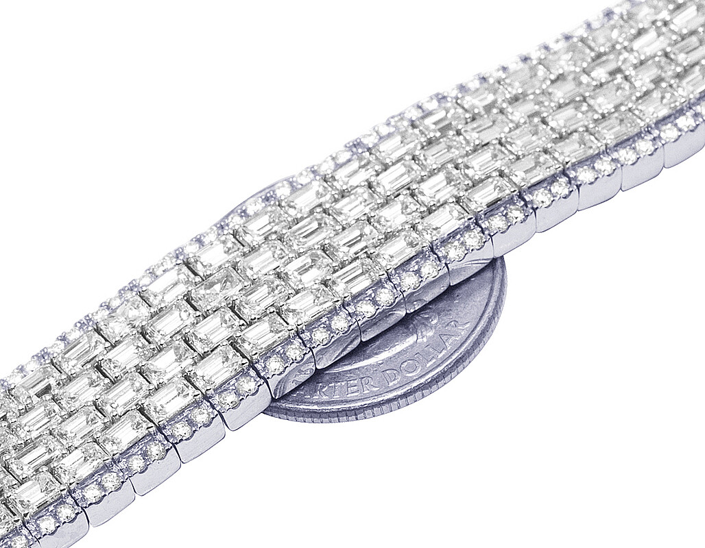 Emerald-Cut 35.2CT Real Real Diamond Tennis Bracelet 14K White Gold image 2