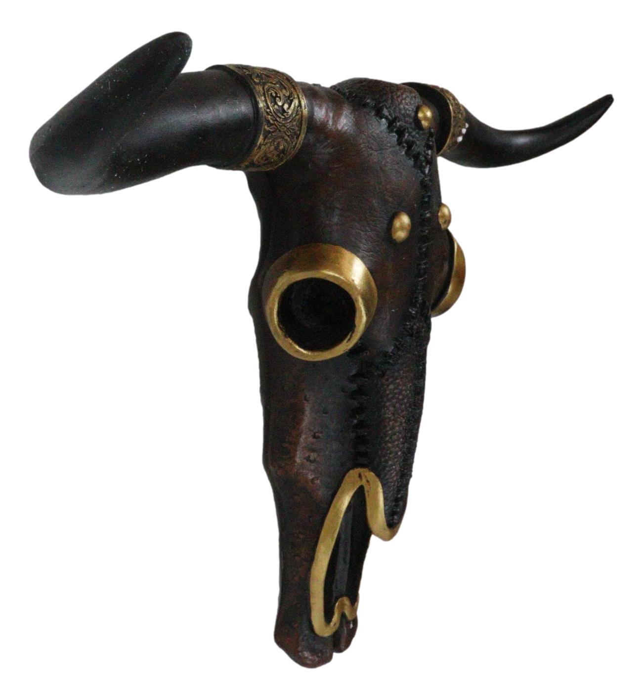 Large Rustic Western Steampunk Tooled Leather Steer Bull Cow Skull Wall