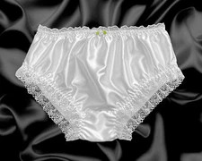 White Satin Frilly Lace Trim Sissy Panties Knicker Underwear Briefs Size 10-20