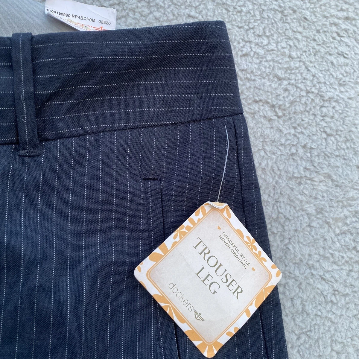 Dockers Trouser Leg Pants Womens 14M Navy Pinstripe Casual Career