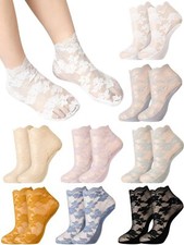 Geyoga 8 Pairs Women Lace Fishnet Ankle Socks Transparent Floral Mesh Socks...