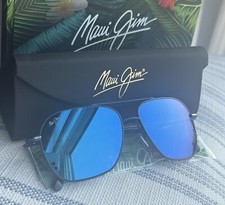 Maui Jim Mano 877 03 Navy Silver Metal Frame  Blue Hawaii Polarized Sunglasses