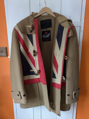 Pretty Green x Gloverall Union Jack Black Label Duffel Coat In