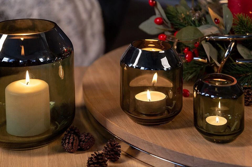 FINK Teelichthalter Windlicht Kerzenhalter aus Glas Smilla Dunklegrün 14 cm - Bild 2 von 3