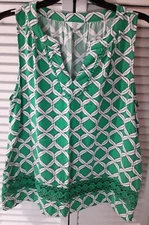 CROWN & IVY Blouse Womens Sz P/large Cottagecore Green Tunic Holiday CROCHET 