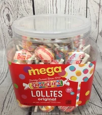 Smarties Original Mega Lollies Lollipops 60 Count Jar New Sealed