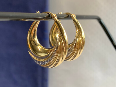 14K Gelb & Weißgold Creolen 3g feiner Schmuck mehrfarbig Twist Leverback