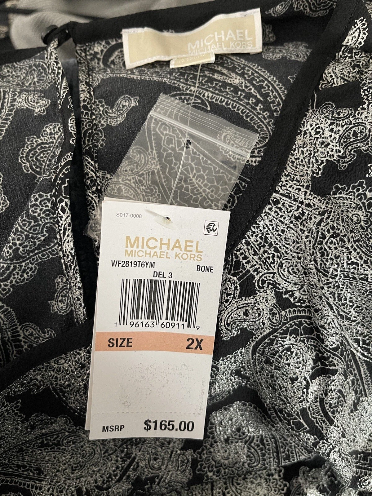 Abito da donna Michael Kors Foil Paisley a maniche lunghe 2X con bottoni ossei posteriore