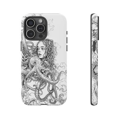 Phone Ink - Case for iPhone/Galaxy/Pixel - Octopus Girl Black White