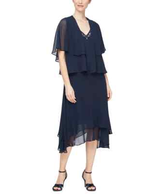 SLNY Womens Navy Flutter Sleeve Jacket Sleeveless Shift Dress 8P Retail  $139