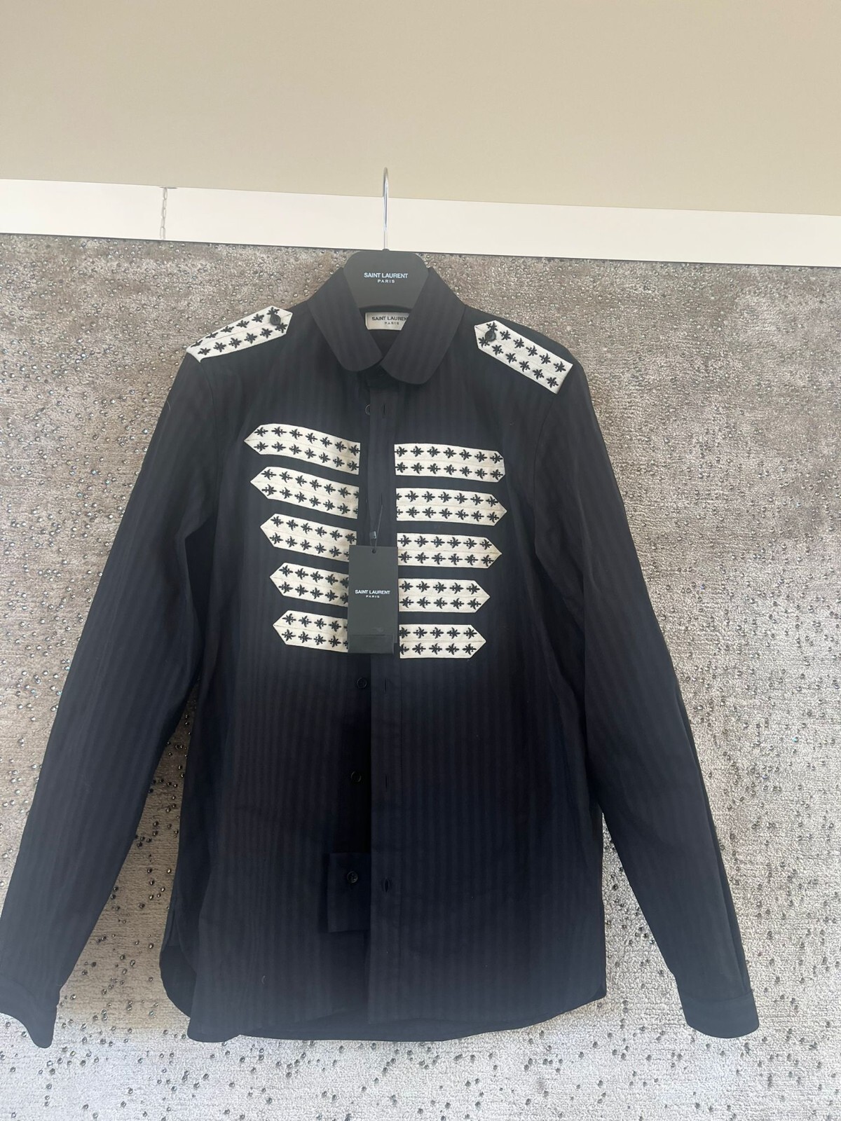 SAINT LAURENT SLP camicia da ufficiale nera nuova con etichetta 38 FR