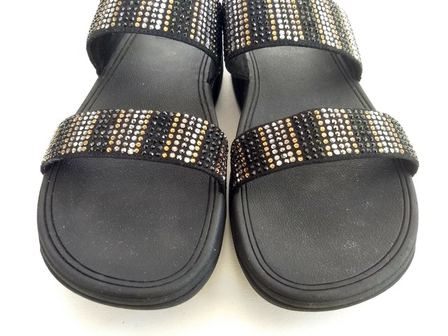 Fitflop Flare Strobe Womens Size 9 Black Jeweled Slide Flip Flop Slipper Sandals | eBay