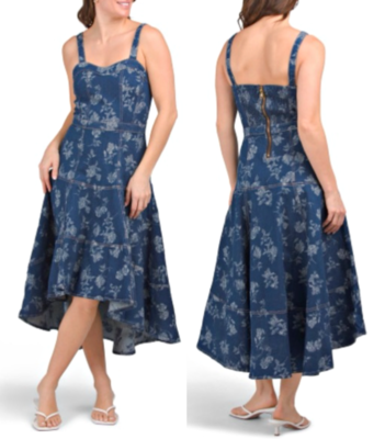 Jewel by Badgley Mischka Rose Print High-Low Denim Dress Rose Print sz 16  $228 | eBay
