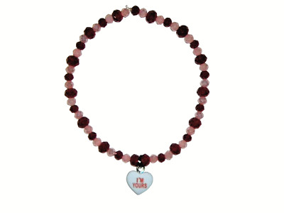 CONVERSATION HEART ''I'M YOURS'' CHARM BRACELET (8''):  HAND-MADE JEWELRY BY T.L.C.