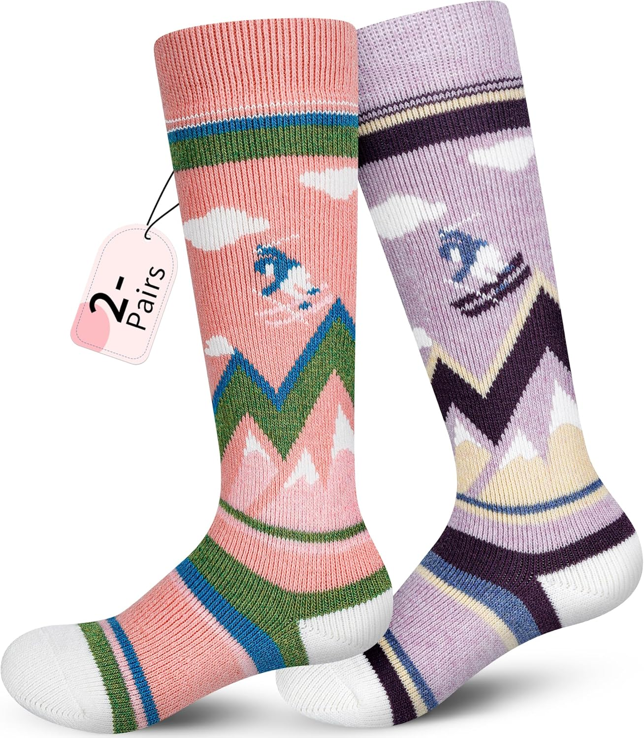 Merino Wool Kids Ski Socks 2 Pairs Winter Warm Snowboarding Thermal Socks