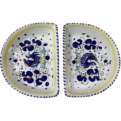 Ceramiche D'Arte Sambuca Deruta Hand Painted Rooster Half Bowls Set Of 2