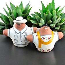 VTG Mexican Folk Art Clay Pottery Man & Woman Angel Figures Winged Hand Painted