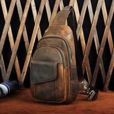 Mens Genuine Leather Crossbody Chest Sling Day Backpack Messenger Shoulder Bag