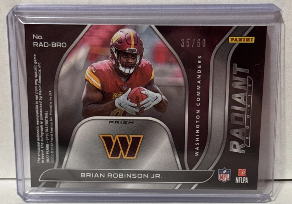2022 Spectra Football RADIANT ROOKIE Brian Robinson Jr RPA RC Hyper Prizm #35/60 - Image 2 of 2