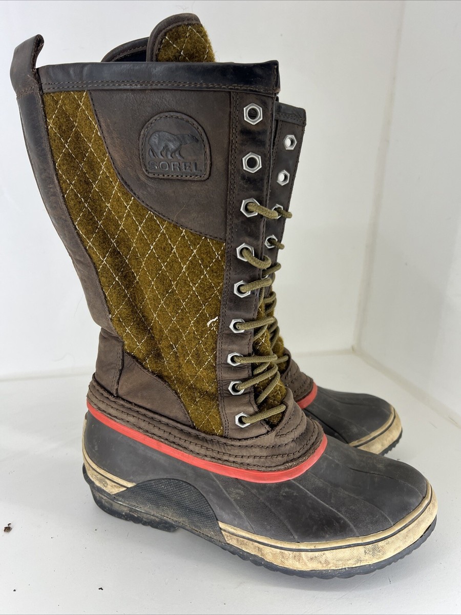 Sorel Womens Winter Snow Boots Sz US Brown Leather Rubber Knee High  Waterproof