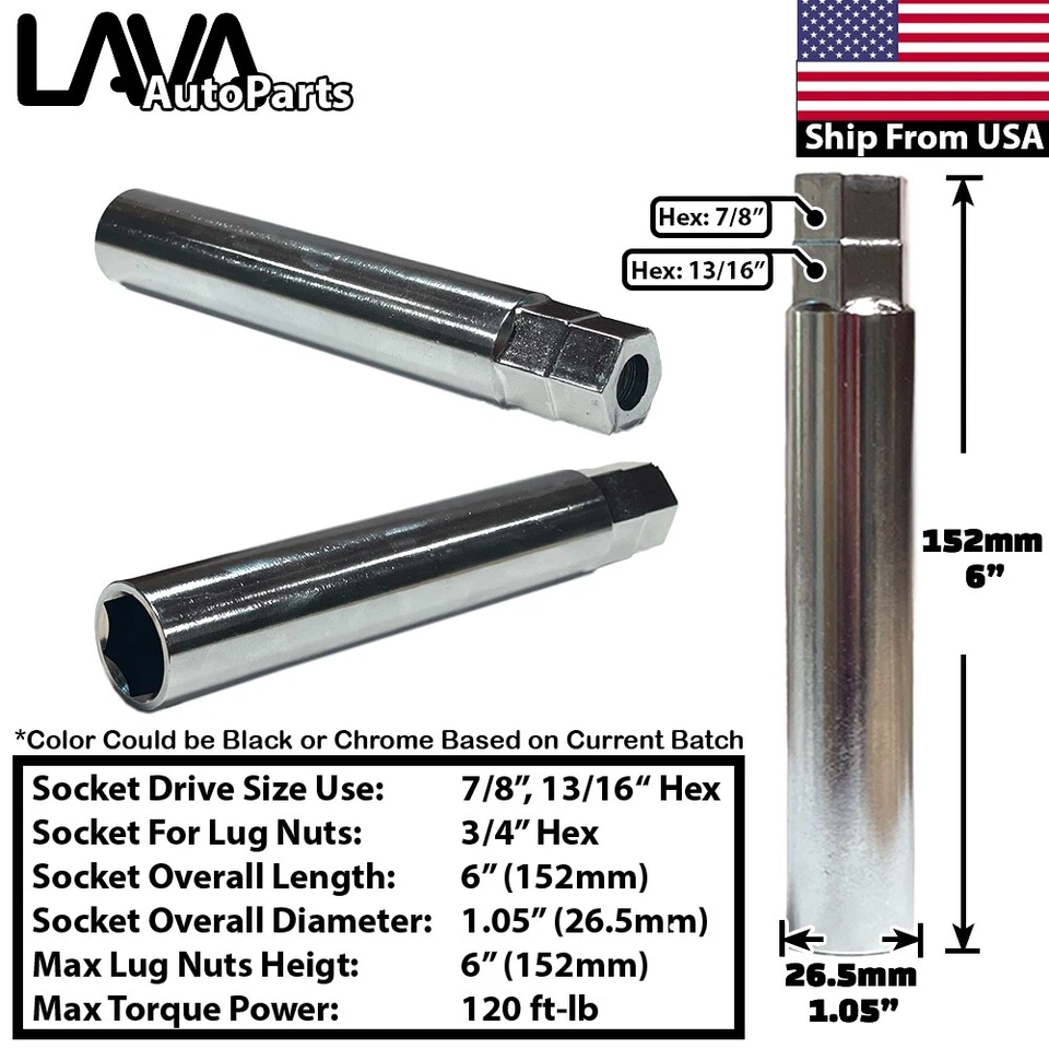 Tuerca de clavo 32x 6" negra 14x1,5 | Chevy Express Suburban Silverado 2500 3500 Foto 2 de 4