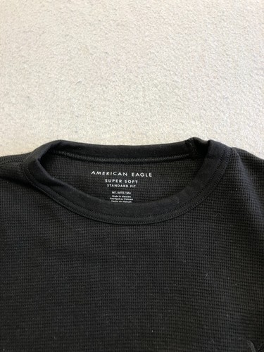 American Eagle Waffle Knit Shirt Mens Medium Black Super Soft Thermal Base Crew - 第 3/5 張圖片