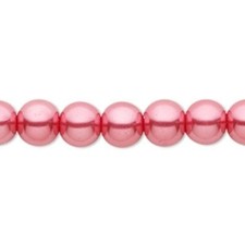 Bright Pink 8mm Round Glass Pearl Beads with 1.1-1.4mm Hole 2 Strands 