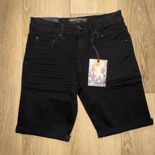 Free Planet Men’s Black Denim Stretch Slim Fit Bermuda Shorts Size 28