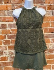 Denim  Co Beach Olive Green Lace High Neck Tankini  Skirt 8 New Swimsuit
