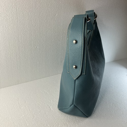 Siso Italian Leather Light Blue Handbag Pebble Texture Top Handle Immaculate - Picture 4 of 20