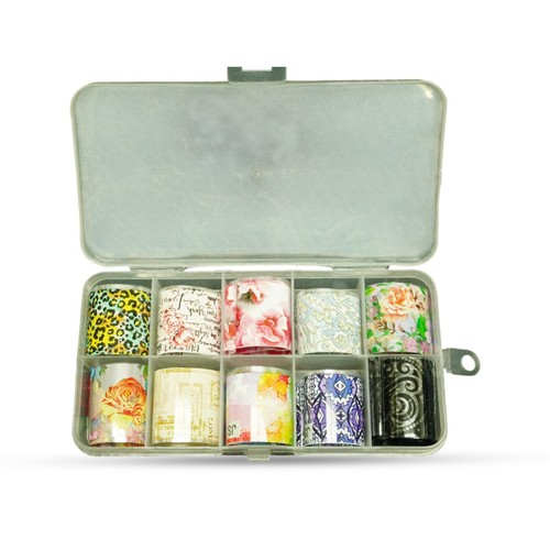 10 rollos/caja de láminas para uñas arte en uñas envolturas de láminas adhesivas brillantes calcomanías - Imagen 15 de 50